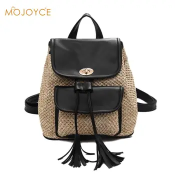 

Leather Woven Travel Backpacks Women Tassel Small Flap School Bags Knapsack Schoolbags Women Fashion Small Travel Bags