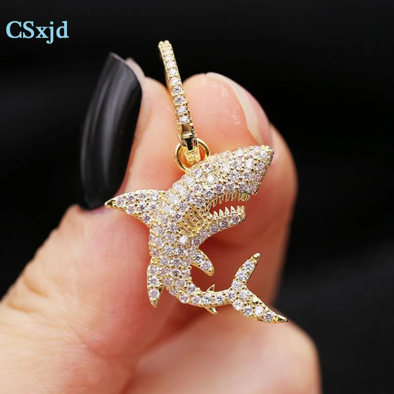 

CSxjd New gold color inlaid zircon shark whale earrings dinner personality simple asymmetric earrings