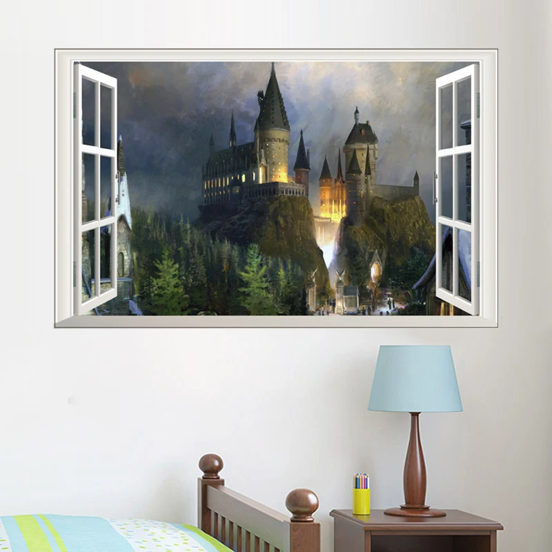 3d наклейки на стены с эффектом волшебного мира, школьные наклейки для детской комнаты, декоративные ПВХ плакаты Гарри Поттера, художественные наклейки на стену «Хогвартс»