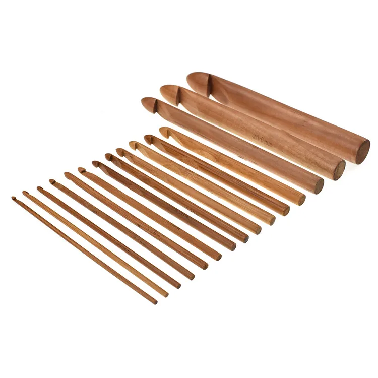 15 различных размеров деревянный бамбуковый Набор для вязания крючком ручной работы крючки для плетения пряжи набор для вязания больших спиц