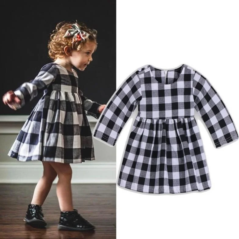 baby girl black and white plaid dress