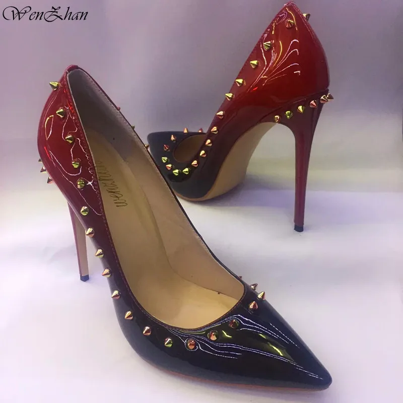 WENZHAN Women Pumps Hot Fashion Rivets Pointed Toe Thin ...