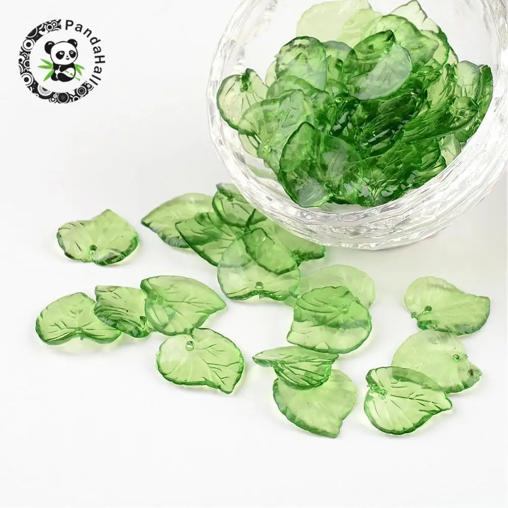 

100pcs Green Transparent Acrylic Leaf Pendants Charms for Snap Necklace Jewelry Making DIY Fashion Accessories Findings