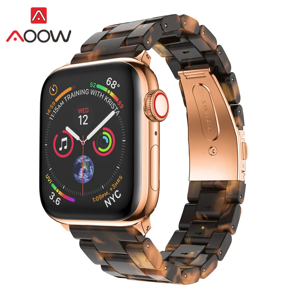 

Resin Watchband for Apple Watch 38mm 40mm Rose Gold Folding Buckle White Women Men Replace Bracelet Band Strap for iwatch 12 3 4