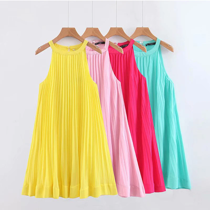 Women's Clothing Dress 2019 Chiffon Fruit Color Small Pleating Dress Ms Summer Street Sexy Slim Fit Stylish Temperament Clothing