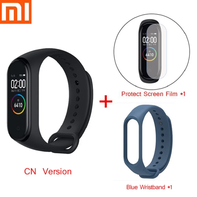 Xiaomi mi Band 4 фитнес-браслет 5ATM шагомер спортивный умный Браслет 0,9" цветной AMOLED экран mi Band 3 mi Band 4 глобальная версия - Цвет: CN Film Blue Band