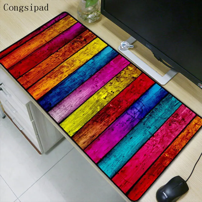 Congsipad Colourful Wooden Painted Extra Large Mouse Pad Gaming Mousepad Anti-slip Natural Rubber Gaming MouseMat with Lock Edge