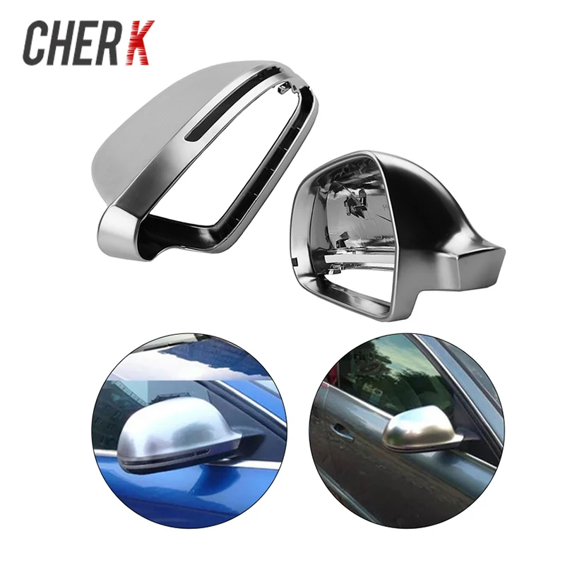 

Cherk 1 Pair Matt Silvery Chrome Mirror Cover Rearview Side Mirror Cap For Audi A4 B8 A6 C6 A5 8T Q3 A3 8P Auto Parts
