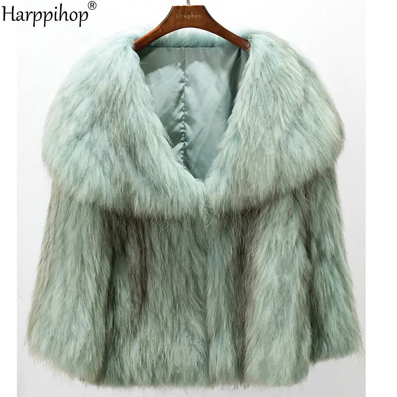

High Quality Natural Raccoon Fur Knitted Coat Women's Long Sleeve Winter Warm Genuine Fur Coats Jackets