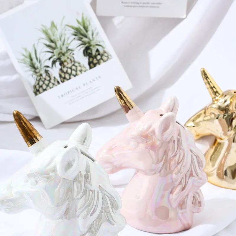 Nordic unicorn piggy bank ceramic crafts home decoration bedroom decorations piggy bank Decor Gift Living room decoration