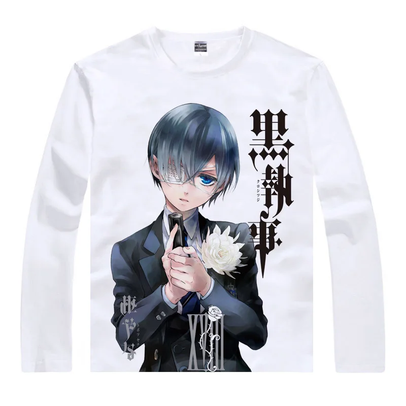 Coolprint японский аниме рубашка черные футболки с принтом дворецкого мульти-стиль с длинным рукавом Ciel Phantomhive Себастиан микаелис Косплей каваи - Цвет: Style 1