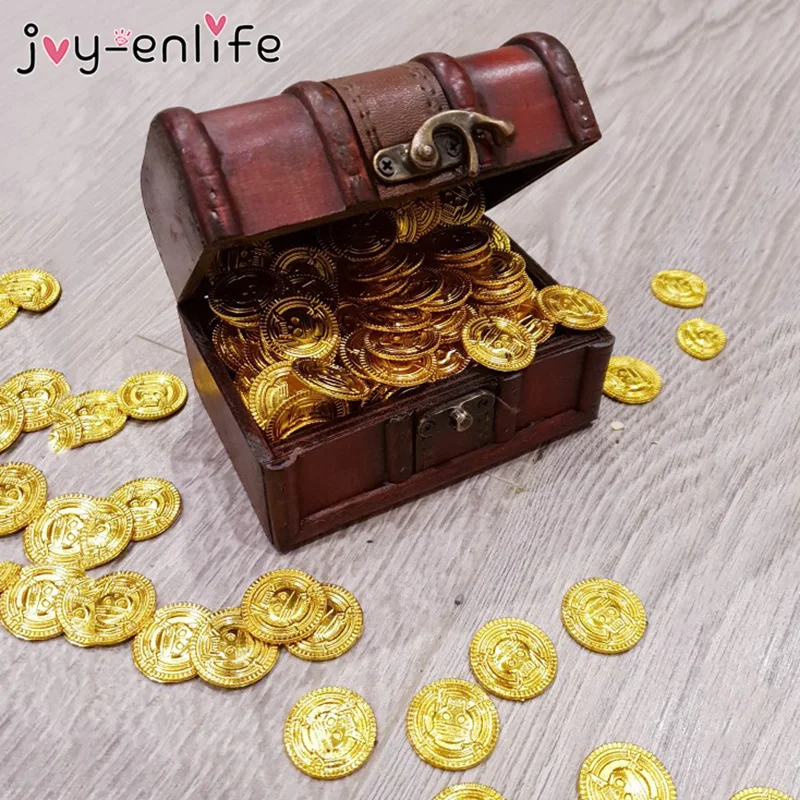 

50pcs Pirate Gold Coins Plastic Game Coin Pirate Treasure Game Halloween Play Money Pirate Party Props Kids Children Party Decor