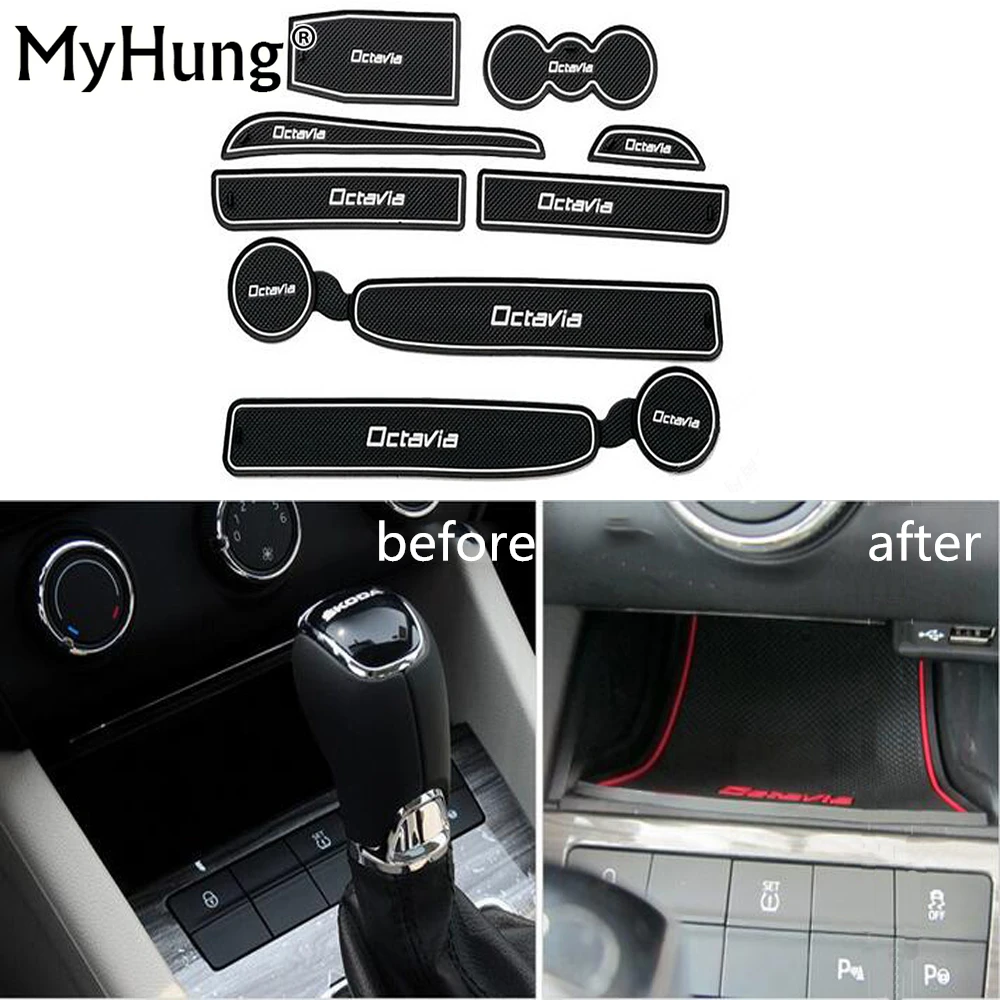 

Hot Sale Car Anti Slip Dacorative Interior door pad cup mat door slot Groove Mat For Skoda Octavia A7 2007-2015 Car-Styling 8pcs