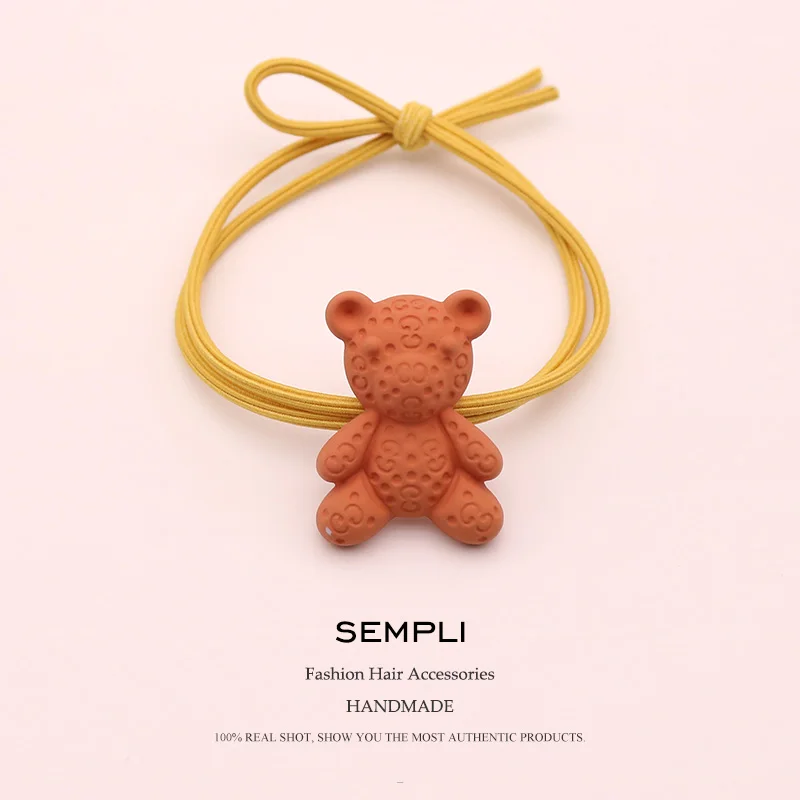 

Sempli Nylon Rubber Elastic Hair Bands For Women Girls 3D Bear Shape Candy Color Hair Band Kid Children Hair Accessories