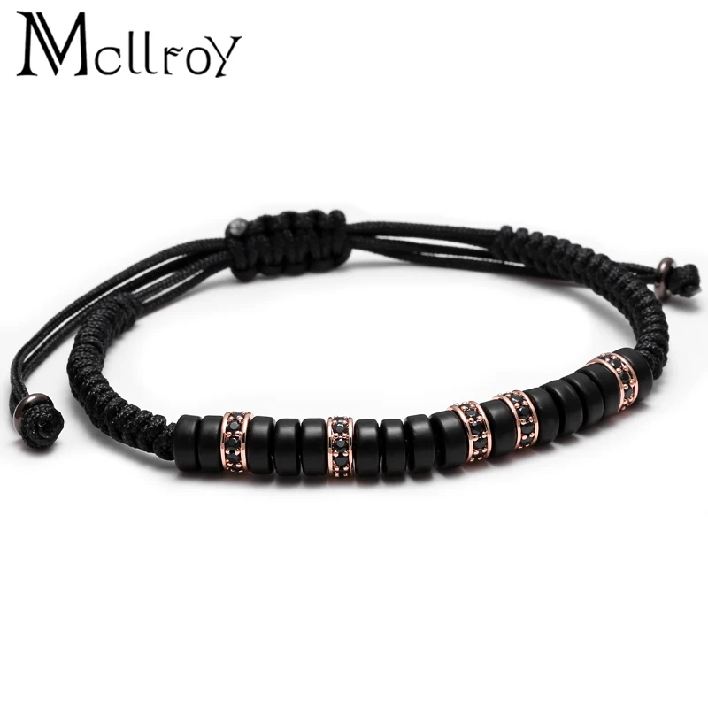 Mcllroy Men's Bracelet Pave Black CZ Zircon copper Coconut Shell Bead handmade Braide bracelets pulseras dropshipping bileklik