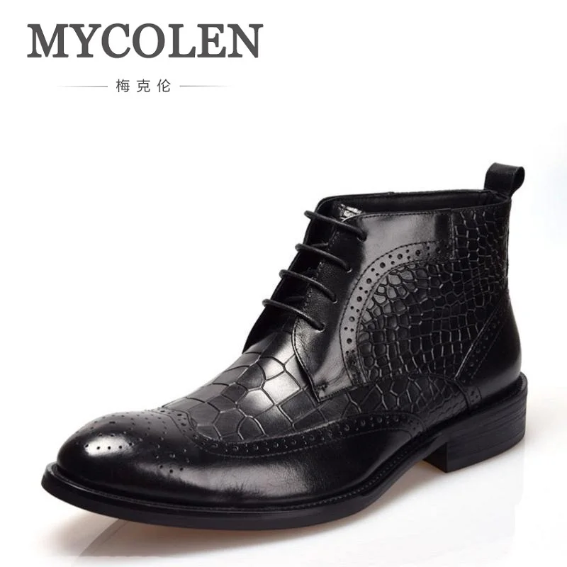 

MYCOLEN Men's Shoes Lace Up Ankle Boot Platform Men Pointed Toe Motorcycle Winter Man Black Color Chelsea Botas Tenis Masculino