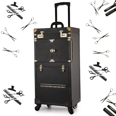 Многофункциональный высококачественный частный ретро чемодан на заказ, профессиональная косметичка для макияжа, женская брендовая дорожная сумка - Цвет: Черный