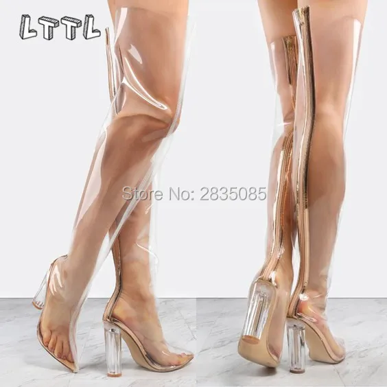 LTTL/Bota Feminina обувь знаменитостей женские прозрачные сапоги на блочном каблуке 11 см