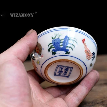 

1PCS WIZAMONY Chinese Ming Dynasty Chicken Cup Porcelain Gaiwan ChinaTeacups Porcelain Bowl China Tea Pot Celadon Teacup