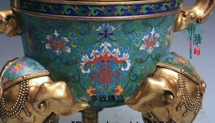 Китай Royal Бронза Медь cloisonne 24 К золото позолоченный Слон ладан горелки Кадило