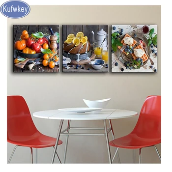 

triptych Diamond Painting fruit flower,Full Square diamond Embroidery unfinished Cross-Stitch 5d diamond Mosaic kitchen Decor