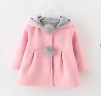 Пальто для маленьких девочек новые осенние милые топы с капюшоном и заячьими ушками, детская теплая куртка, верхняя одежда и пальто, одежда для детей одежда для малышей пальто для девочек - Цвет: Розовый