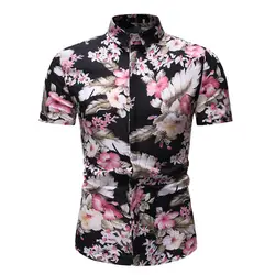 Эксклюзивная Мужская летняя рубашка с принтом, деловые повседневные топы, одежда, мужская рубашка с цветочным принтом, гавайская