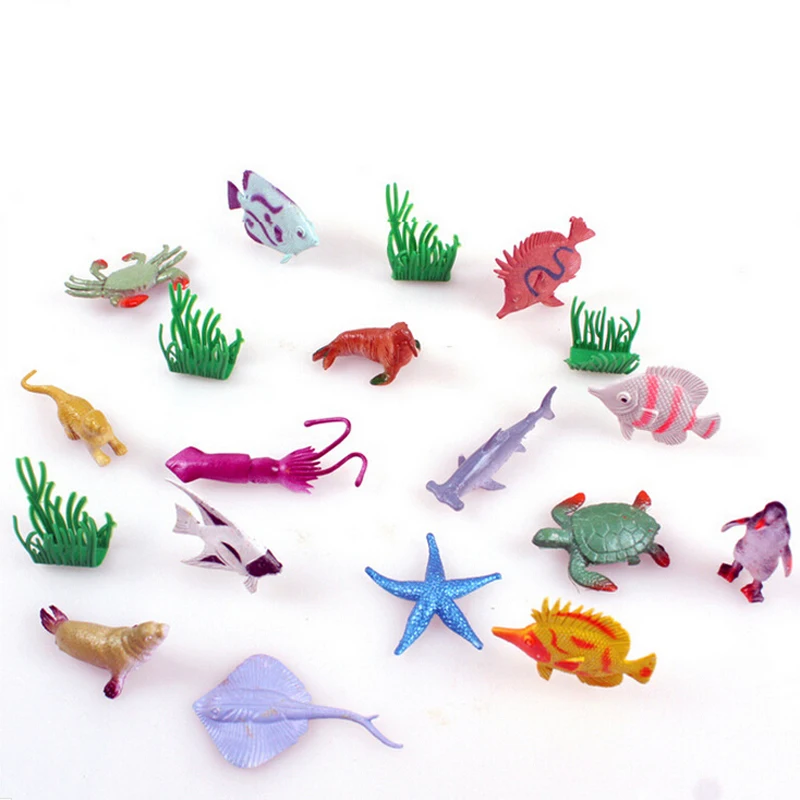 16PCS/Pack Plastic Sea Marine Animal Modle Toys Ocean Creatures Sea Life Shark Whale Crab Kids