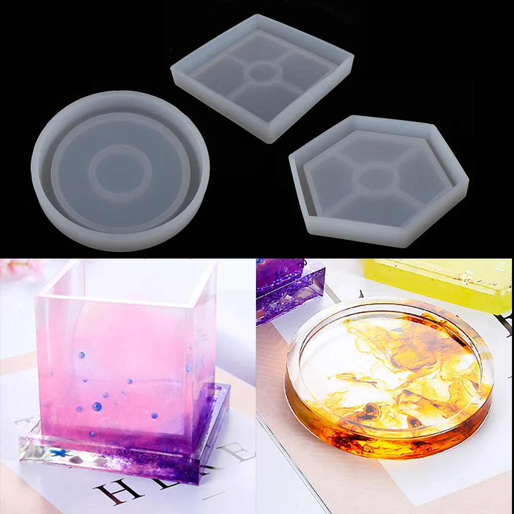 DIY Round Square Hexagon Mold, Coaster Silicone Mold, Molds for Casting with Resin, Concrete, Cement and Polymer Clay
