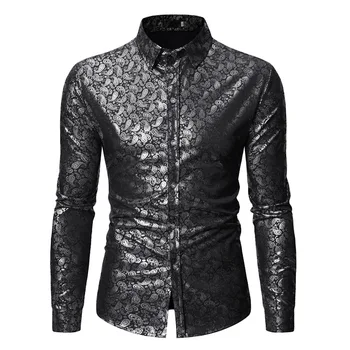

Mens Long Sleeve Dress Shirts Camisa Social Masculina 2019 Fashion Black Paisley Shirt Men Slim Fit Business Casual Shirt Men