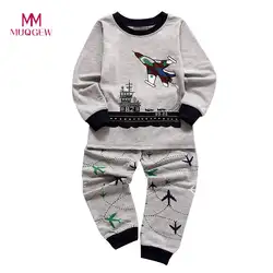 Комплект одежды для детей, хлопковая детская одежда с длинными рукавами, пижамы для маленьких мальчиков и девочек, топы с рисунком