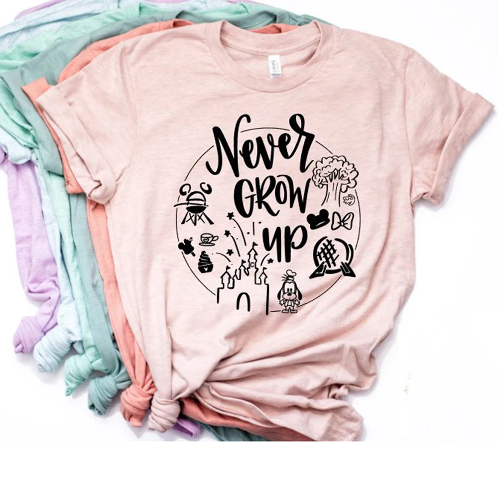 Never Grow Up рубашка Мода Забавный Графический для женщин Tumblr Топы корректирующие