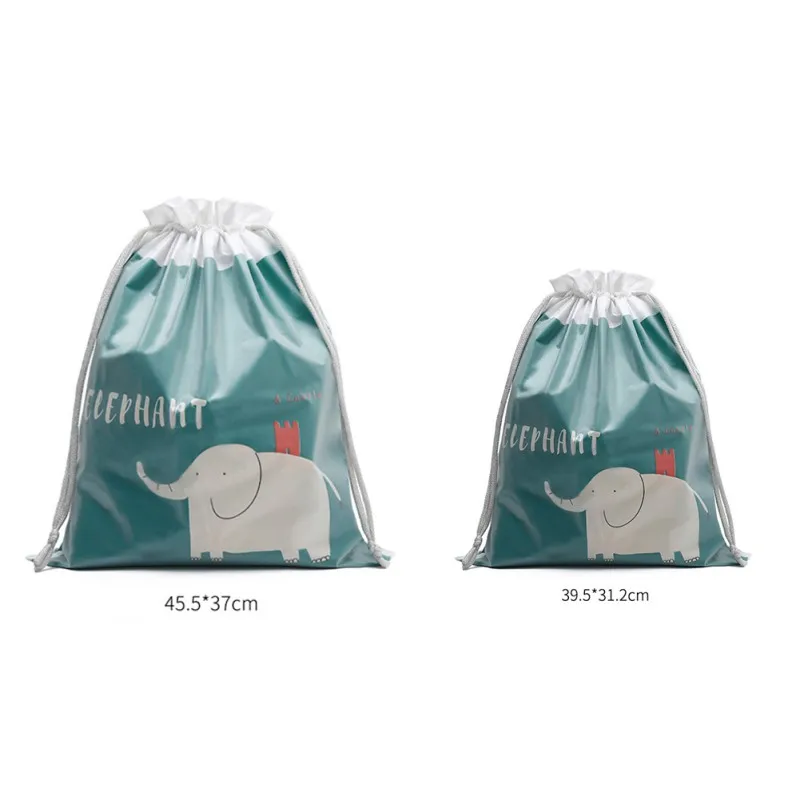 

2019 2PCs Travel Organizer Waterproof Cute animals printed Storage Bag PVC Drawstring Storage Bag Luggage Organizer