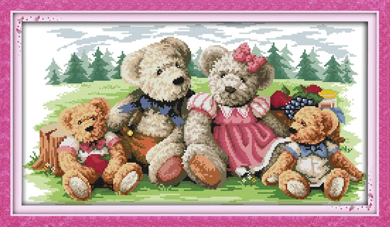 Oneroom Happy Bear family плюшевый мишка DMC Frabric сделай сам ручная вышивка китайский Набор для вышивания крестиком