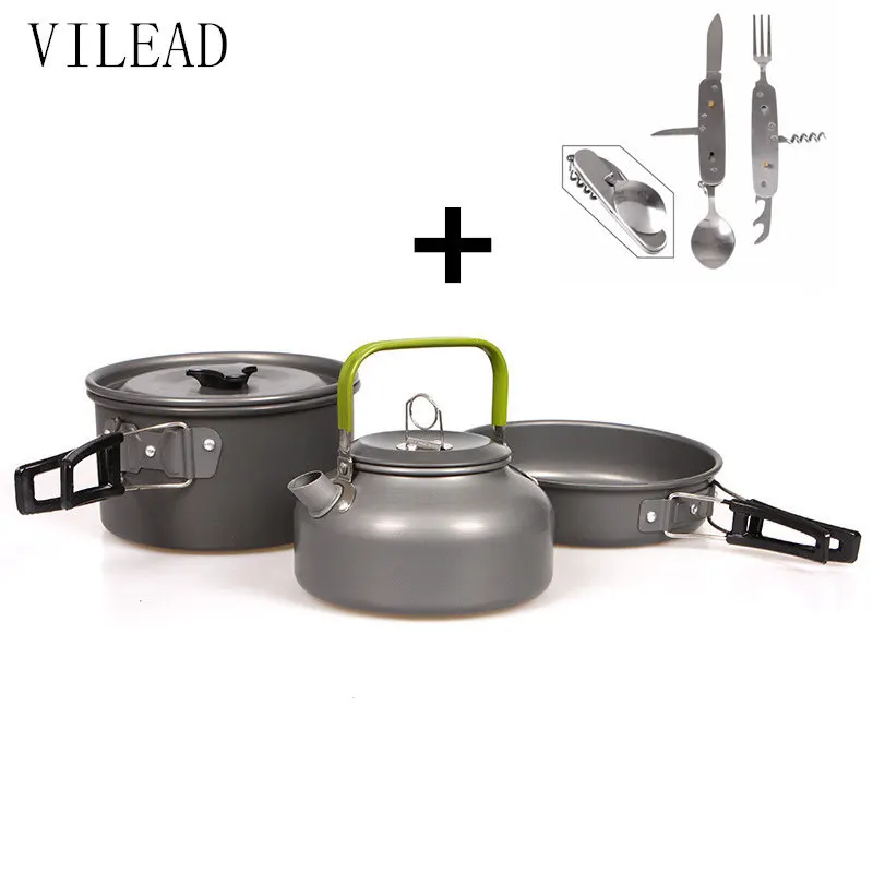VILEAD Camping Pot Pan Set caldera aleación de aluminio al aire libre cocina herramienta enviar 6 funciones en 1 vajilla multifuncional como regalo