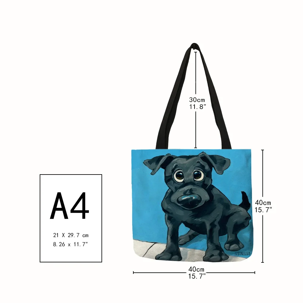 Customize Shopping Tote Greyhound Black Dog Print Women Lady Fashion Fabric Handbags Folding Reusable Shopper Bags