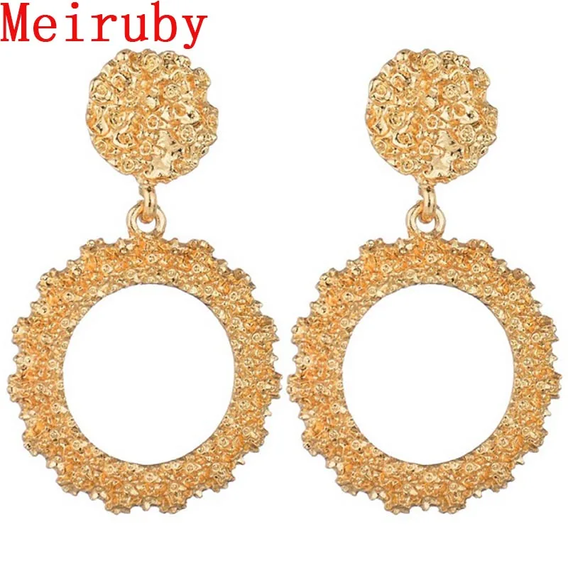 

Big Round statement Earrings 2019 Metal Gold Rose gold Sliver Fashion Drop Earring For Women Party Wedding Jewelry