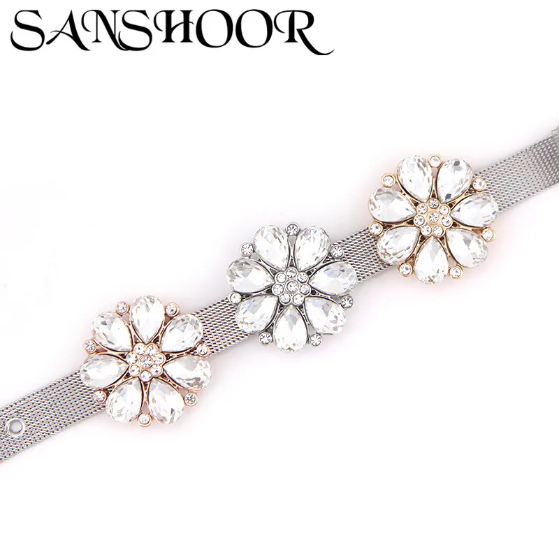 

SANSHOOR Bracelet Charms Trendy Flower Pattern Fit 10MM Wide Stainless Steel Women Mesh Bracelet For DIY Accessories Making