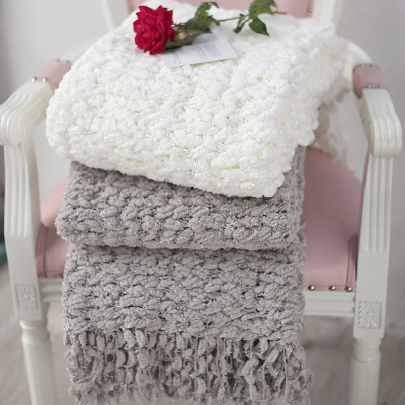 

Nordic Style Casual American Style Chenille Leisure Crocheted Throw Blankets for Beds Bed Sofa Cover Solid Plaids Home Textiles