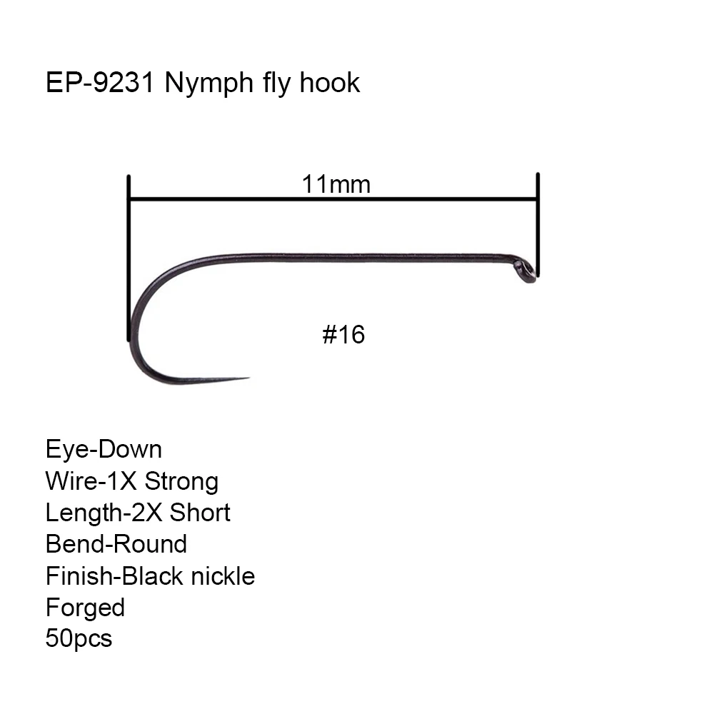 Eupheng плюс 25 шт. EP-9231 вниз глаз конкуренции Fly Крючки Нимфа рыболовные крючки черные никель отделка крючки для Нимфа мухи - Цвет: 9231S16Q50PCS