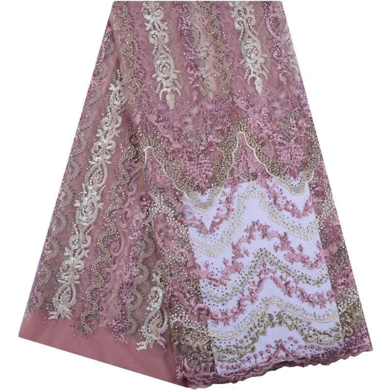 

African Lace Fabric 2019 High Quality Lace With Stones Fashion French Tulle Lace Fabric For Woman Party Dress Y1541
