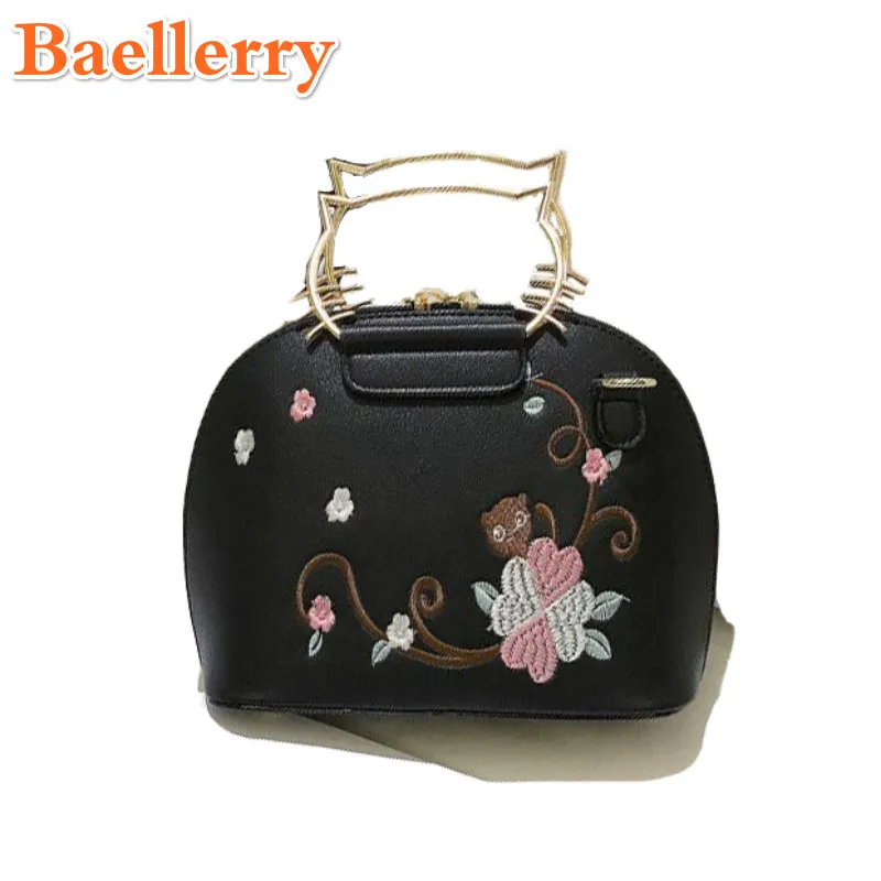 

2017 New Design Cute Cat Shape Women's Handbag Exquisite Embroidery Women's Shoulder Bag Casual Floral Shell Women Messenger Bag
