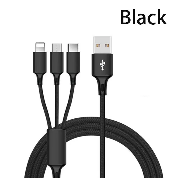 3 в 1 нейлоновый Зарядное устройство Кабель micro usb type c для samsung galaxy a50 a80 s10 s9 s8 s7 edg note 9 A3 A5 7 A8 A9 J3 J5 J7 M20 nubia - Цвет: Black