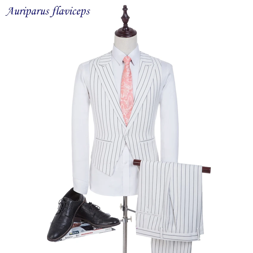 Man Suits Striped Fabrics Groom Tuxedos Groomsman Suit Made Business Suit As Wedding Suit(Jacket+pants+vest)