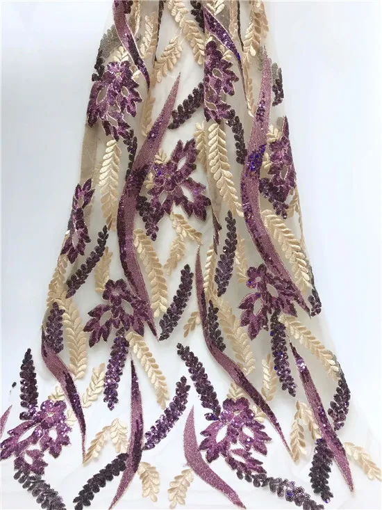 

Latest African Fabrics Flowers High Quality 2019 Nigerian Net Lace Fabric with Sequins Sequence Lace for Women Dress 0714