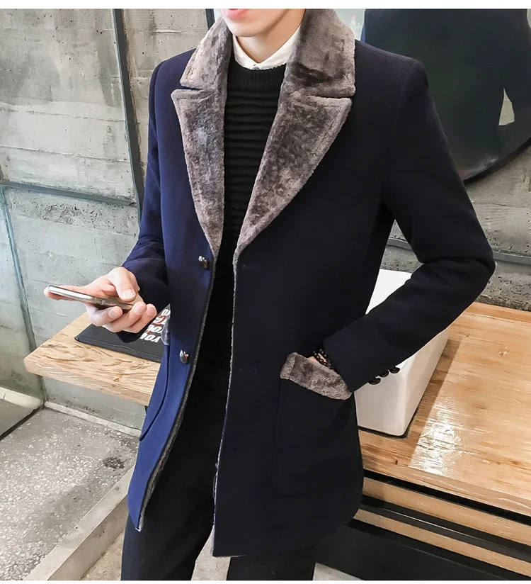 Sunwang, Новое поступление, зимнее длинное пальто с меховым воротником, мужское приталенное повседневное толстое пальто, Мужская теплая ветровка, пальто, куртки