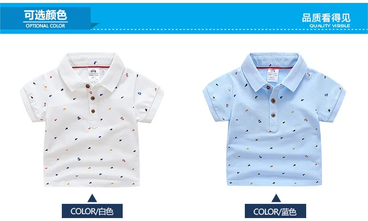 2018 Casual 2-10 Years Children Clothing Cotton Short Sleeve Turn-Down Collar White Blue Print Kids Boys T Shirt 1 (7)