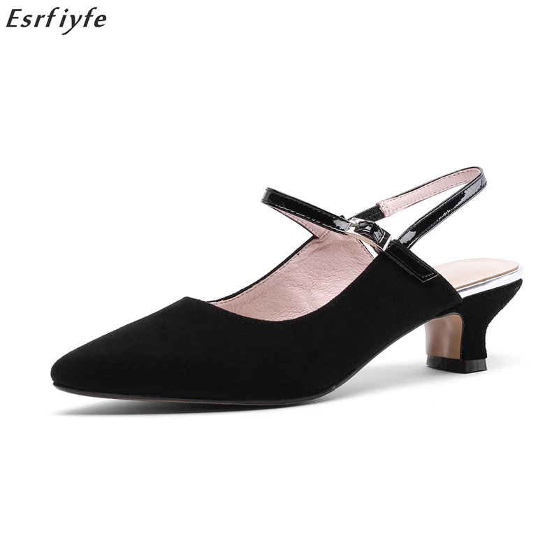 

ESRFIYFE 2019 new genuine Leather shoes fashion women summer sandals girls shoes med round heels office comfortable casual shoes