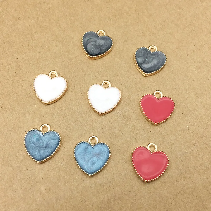 

10pcs 14x16mm DIY material handmade metal enamel heart charms gold heart bracelet pendants for necklace earring jewelry making