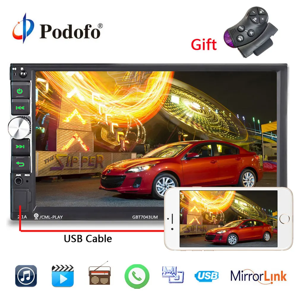 

Podofo 2 Din Car Radio Autoradio 7" Touch Multimedia Player Bluetooth Audio Stereo Support Rearview Camera Mirror Link/FM/MP5